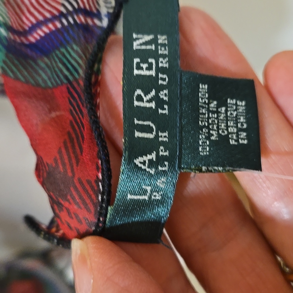 Lauren Ralph Lauren Ruffled Holiday Plaid Oblong Scarf Silk NWT - Picture 4 of 11